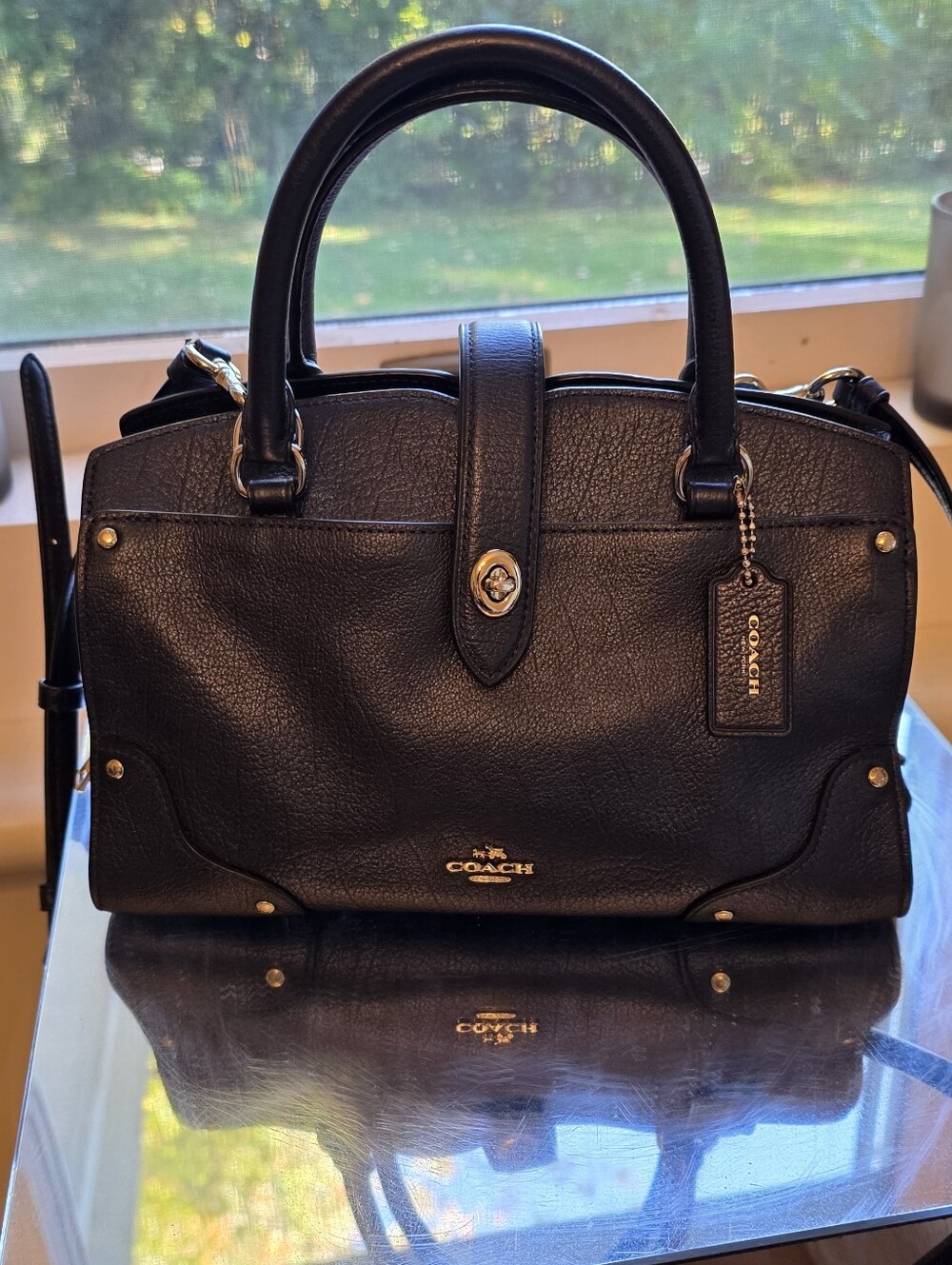 RARE COLOR Coach Deep Navy Metallic Mercer 3 Leather Satchel Handbag